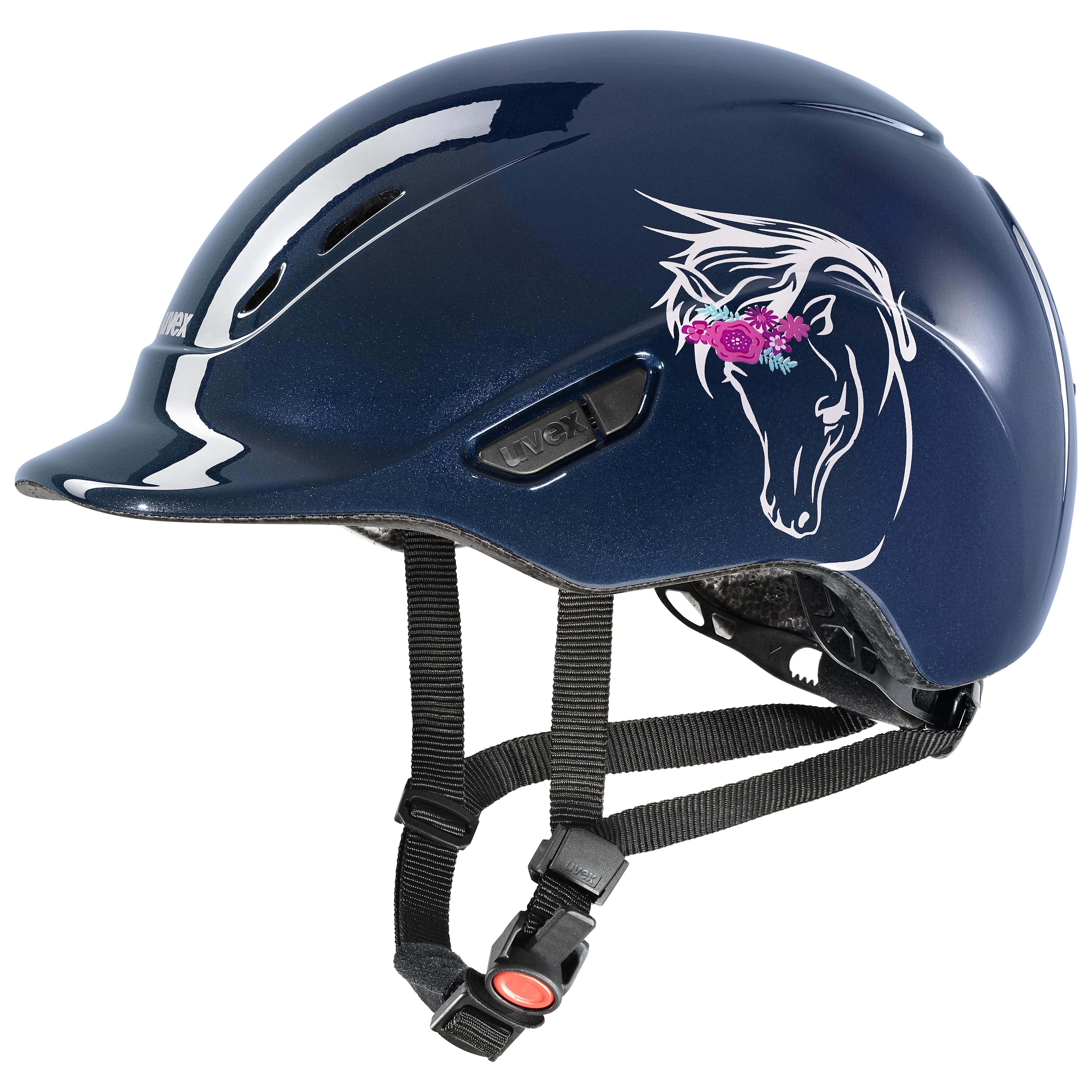 Uvex - Fiore lucido Blu navy - Casco da equitazione regolabile per bambini taglia 49-54 cm