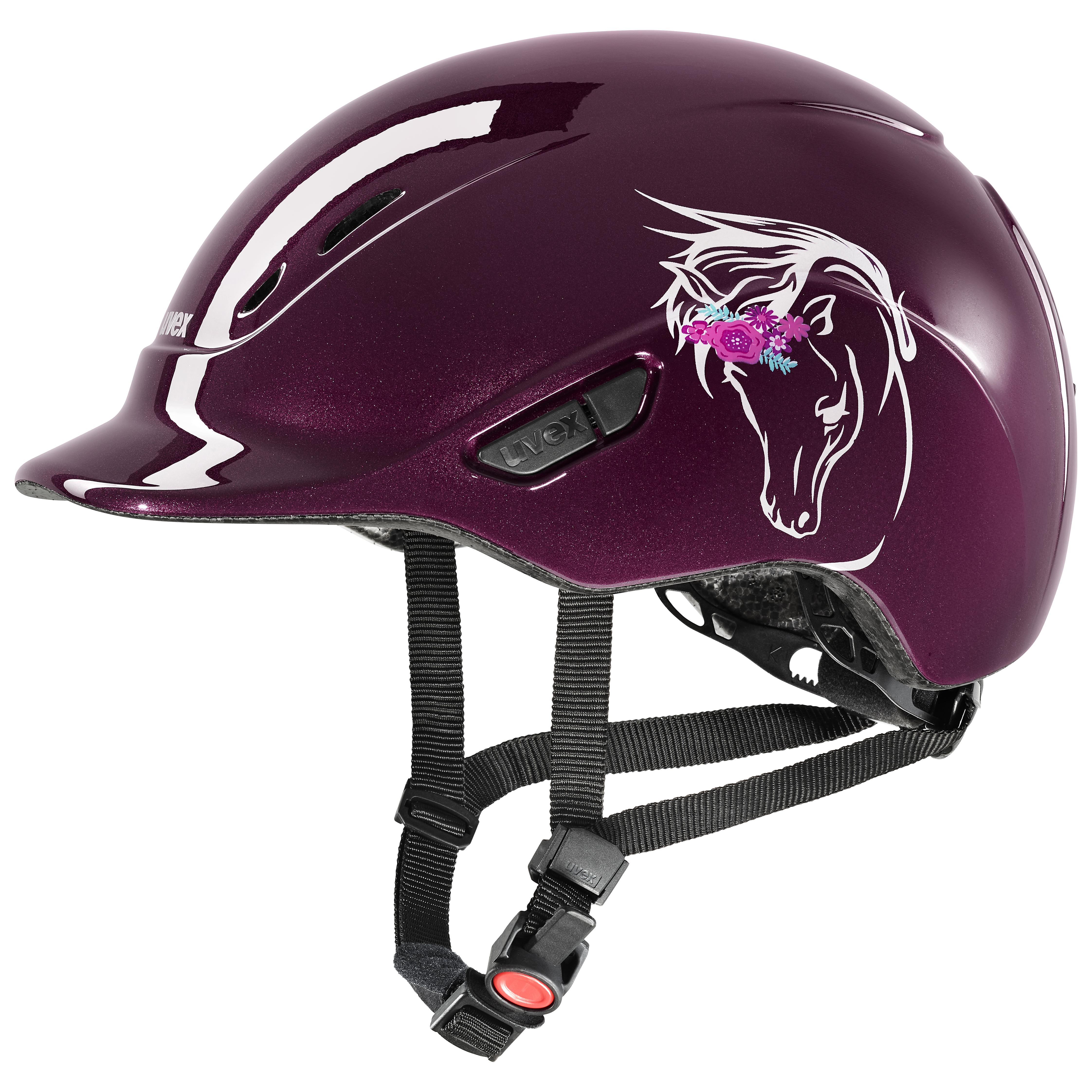 Uvex - Fiore lucido Borgogna - Casco da equitazione regolabile per bambini taglia 49-54 cm